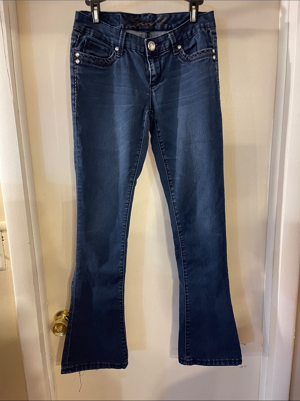 Seven7 Dark Blue Flare Jeans with Pocket Studs
